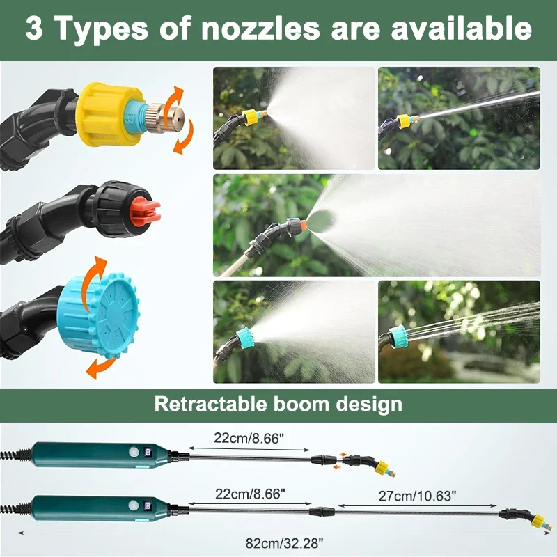 2400mAh Portable Electric Sprayer Wand Irrigation Tool 3 Mist Nozzles Plant High-Pressure Sprinkler Watering Garden Irrigation