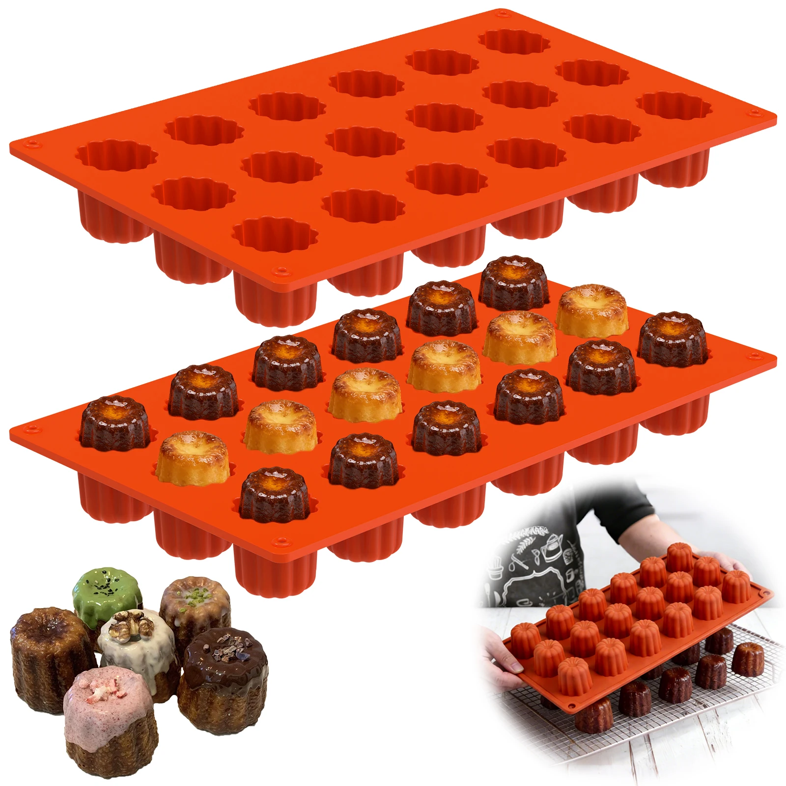 2Pcs Cannelé Mold 1…