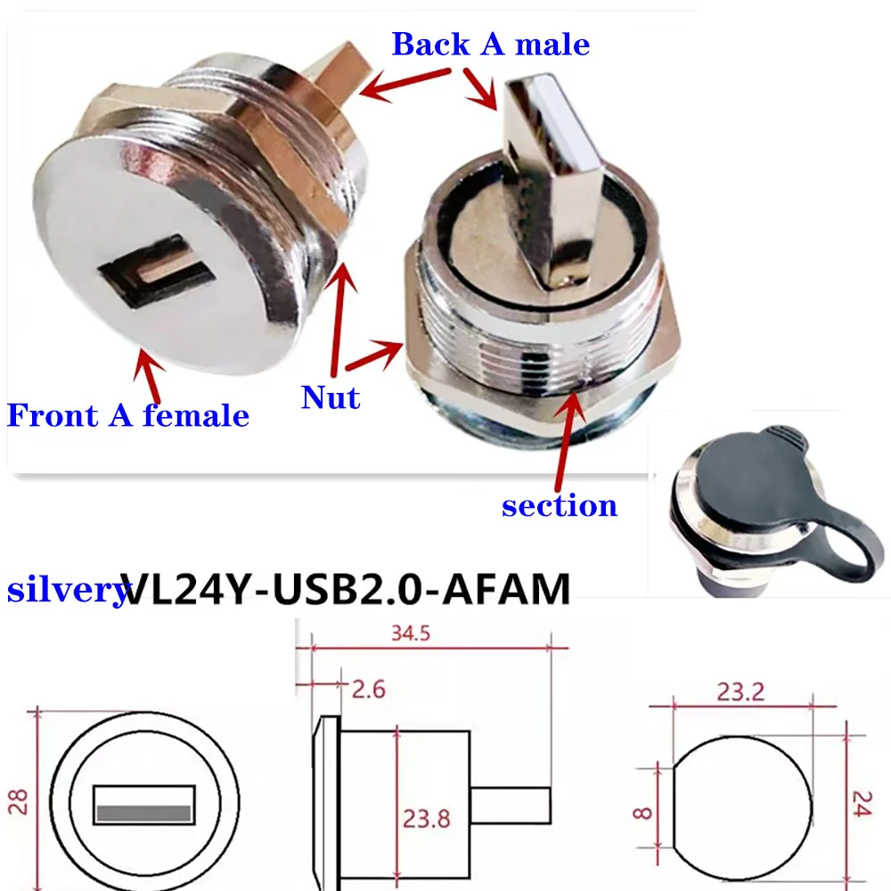 USB HDMI TYPE-C M24 aperture mounting panel dust cover female USB socket data adapter type C USB3.0 connector