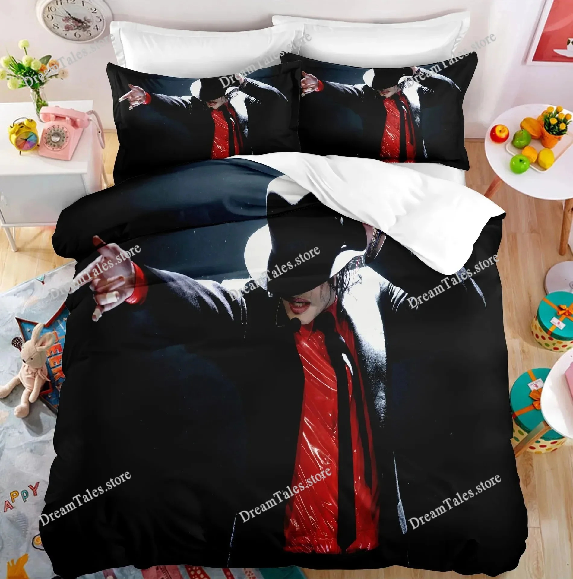 

3D Singer Jackson Printing Bedding Set for Teenage Bedroom,Decorative Duvet Cover, Soft Comfortable Polyester Quilt Cover Set