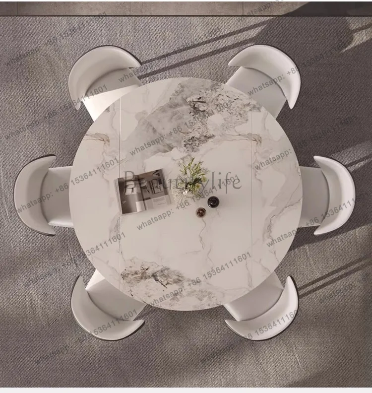 

Rock Slab Round Dining Table Folding Retractable Italian Light Luxury High-end Dining Table And Chair Combination Household Sm
