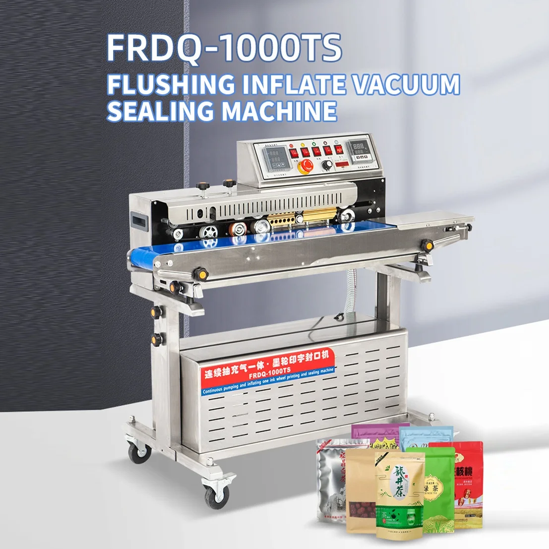 Factory Wholesale Pneumatic PVC Bag Sealer Tea Spice Pet Food Ink Roller Print Wheel Date Gas Inflator Vacuum Sealing Machine