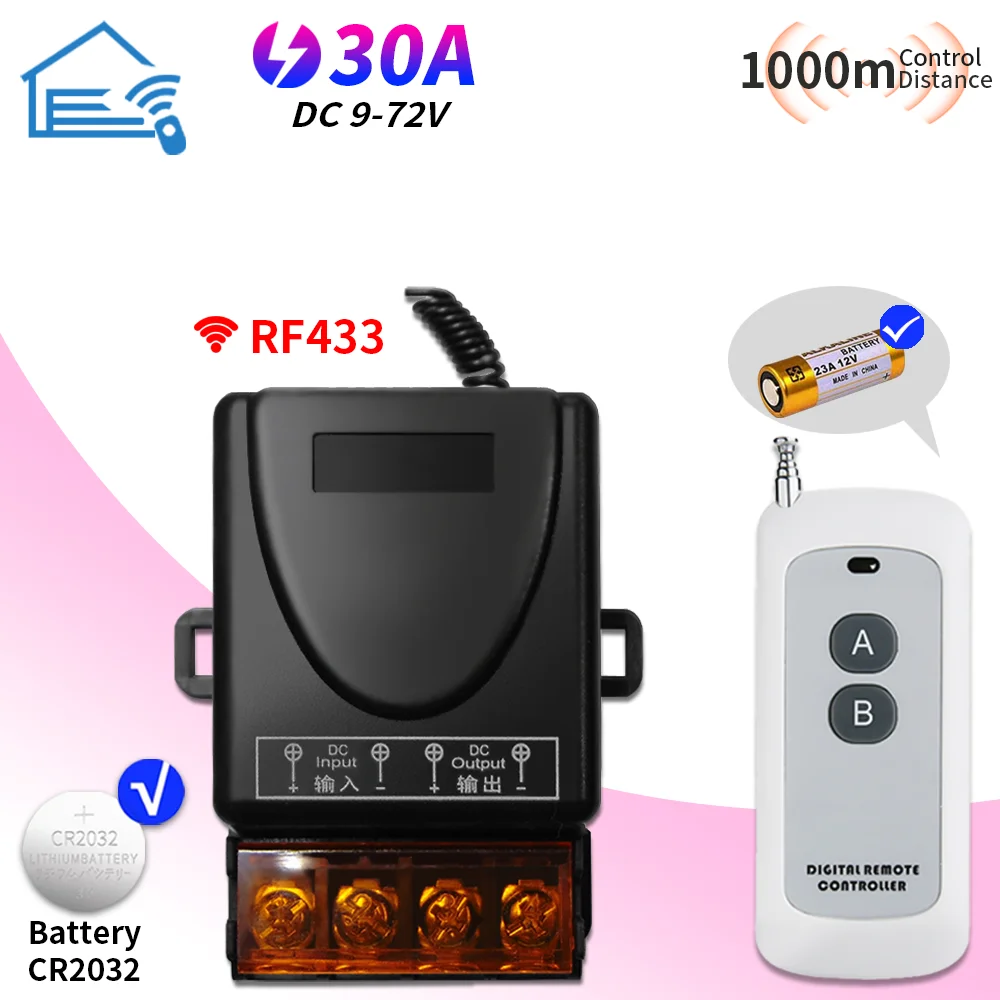 433MHz Remote Control Switch AC220V 30A High-Power Remote Control Transmitter for LED Pumps Motors/Electrical Appliances