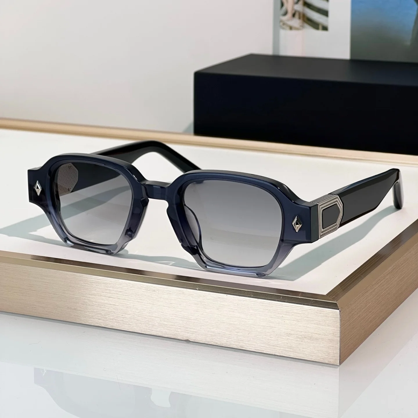 Project 2 Sunglasses Man Woman, High-End Solid Acetate Square Sunglasses Gradient Grey Lens UV400 Unisex Fashion Eyewear