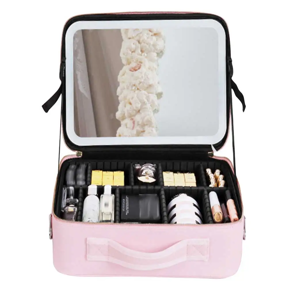 

Smart LED Cosmetic Case with Mirror Toiletry Bag Portable Large Capacity Fashion Simple PU Leather Casual for Weekend Vacation