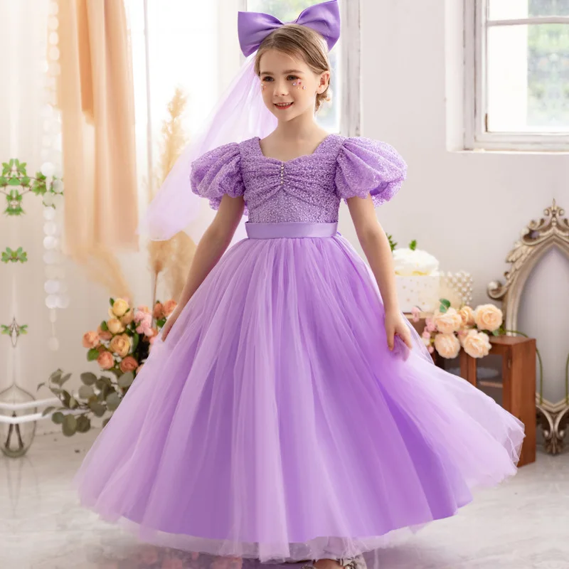 Robe de demoiselle d'honneur en dentelle pour filles, vêtements de soirée pour enfants, robe d'anniversaire, robe de princesse, fleurs florales, blanc, mariage, enfants