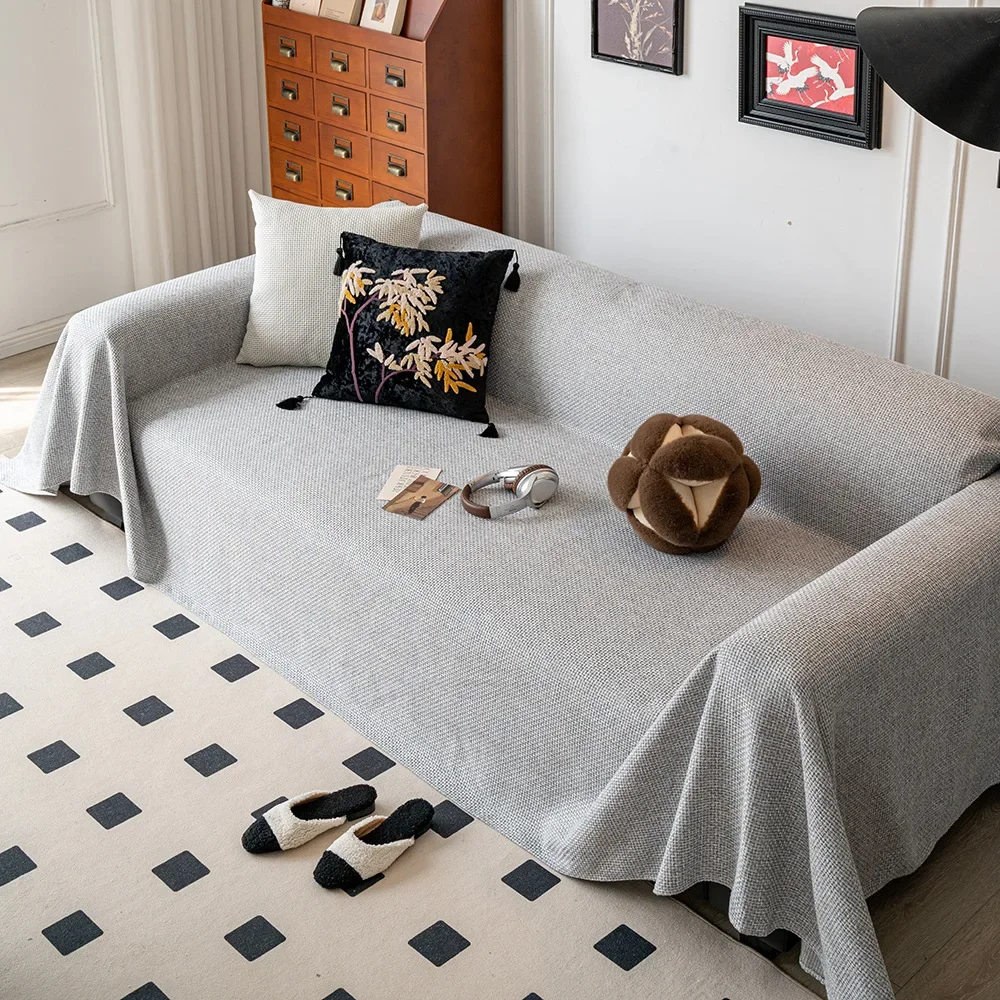Simple Chenille Herringbone Print Sofa Towel Solid Color Multifunctional Decorative Home Sofa Towel Summer Universal Sofa Covers