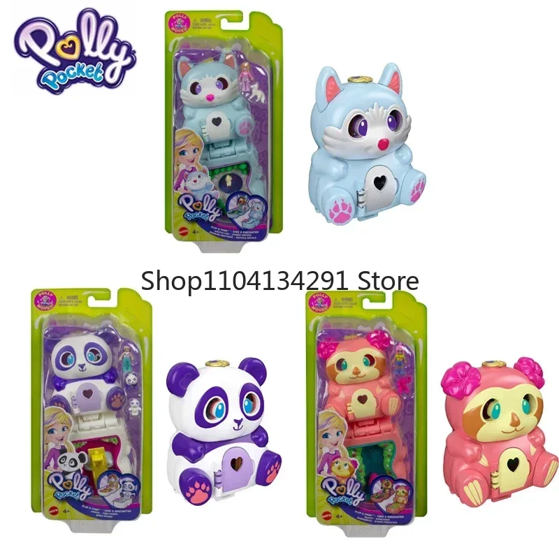 

Polly Pocket Flip & Find Компактный набор игрушек на тему животных с вращающейся поверхностью для игр Двусторонний набор трансформируемых ленивец Арктическая лиса