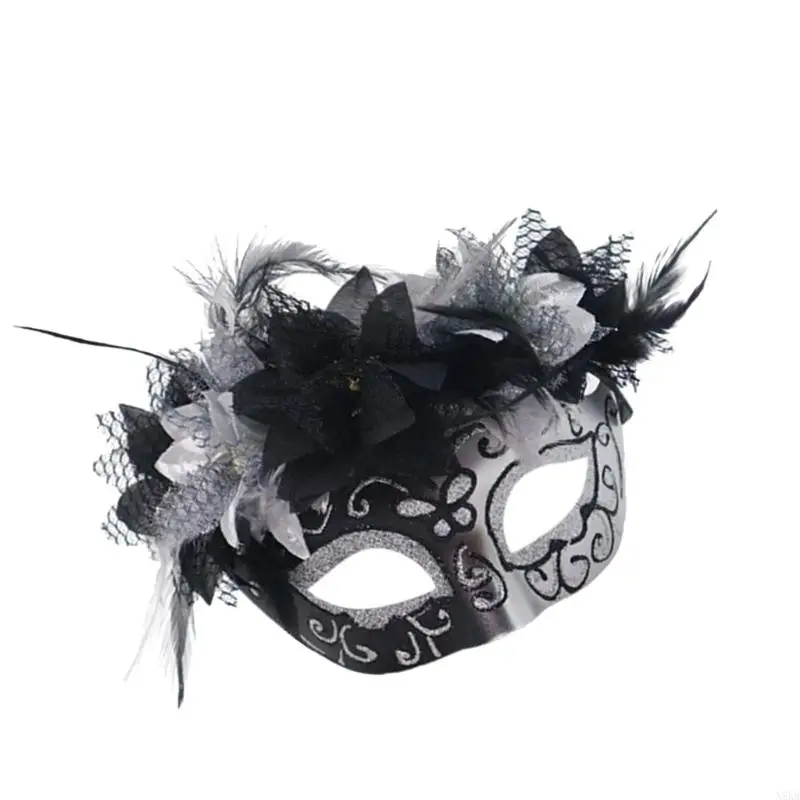 N5KB Halloween gefiederte Maske Masquerade Dekoration Maske Halloween Kostümdekoration Accessoires für Männer Frauen Cosplay