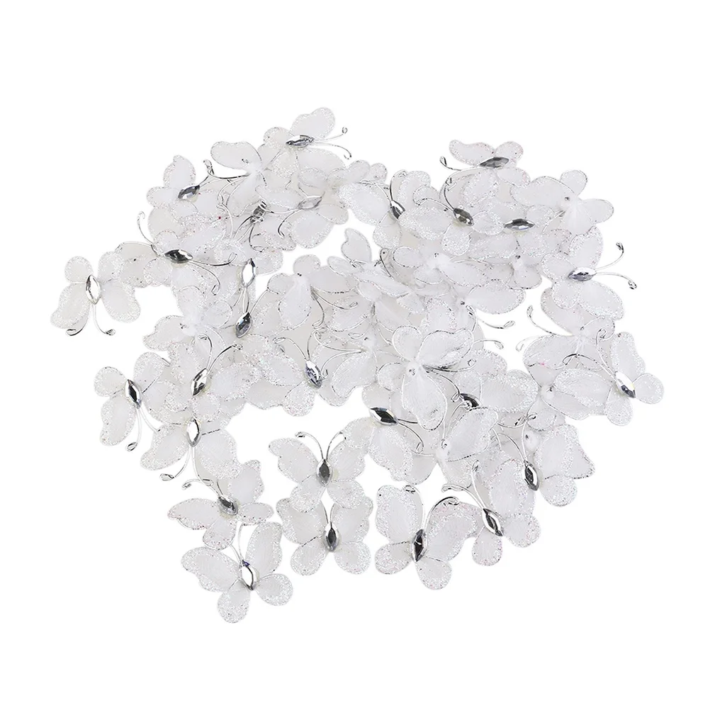 

100 Pcs Mesh Butterfly Decoration Wired Ribbon Garland Decorations Dress Accessories Artificial Applique Sequin White Miss