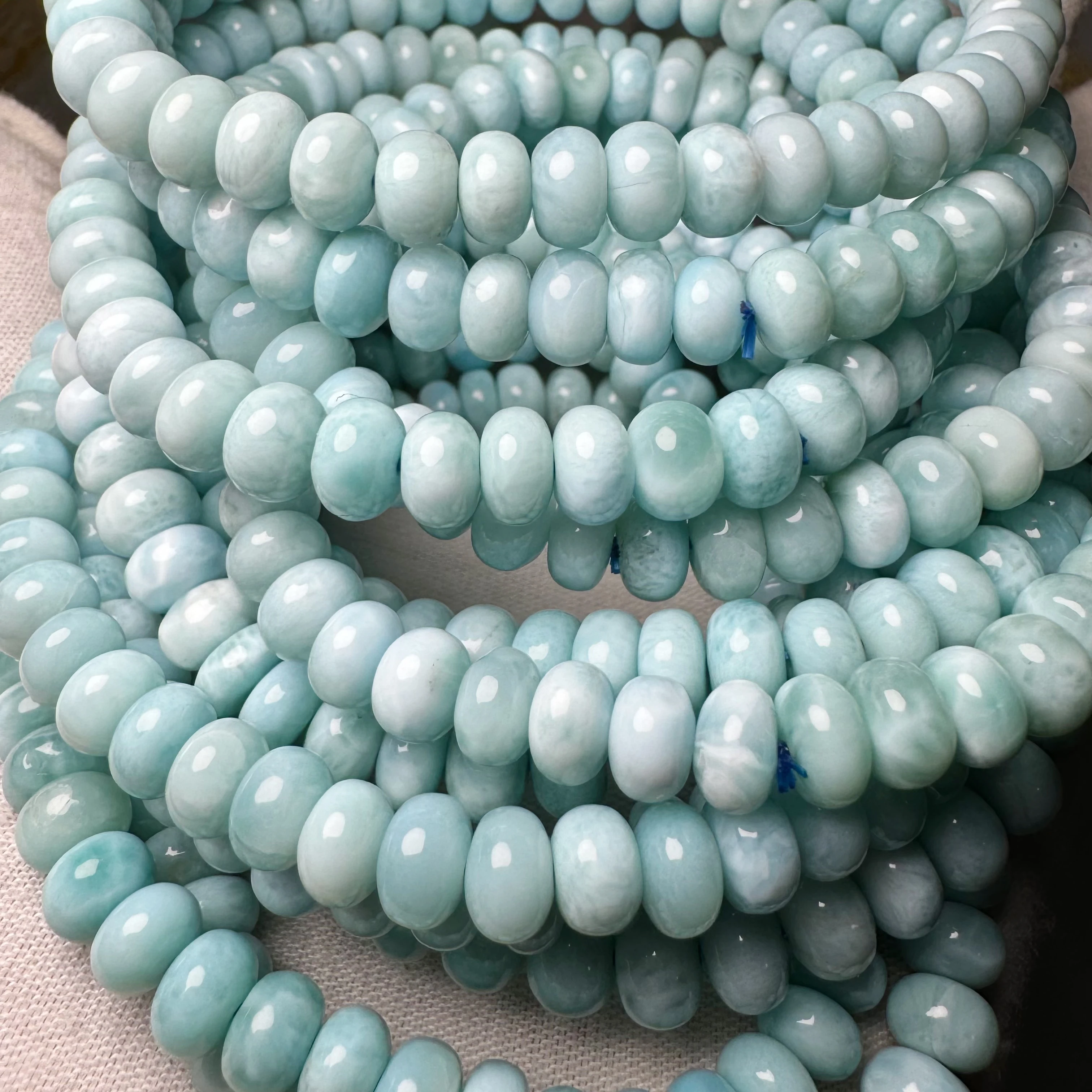 Meihan Natural AA rare Dominica Larimar smooth rondelle loose beads stone for jewelry making design DIY gift