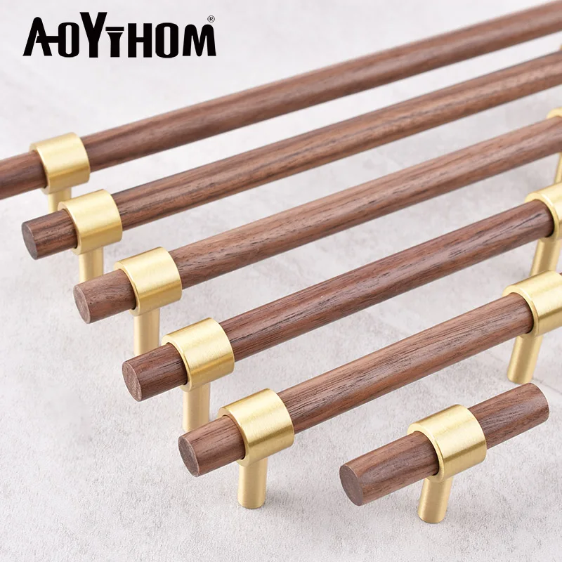 Brass Beech Black Walnut Long Handle Kitchen Furniture Door Handles Drawer Wooden Knobs Wardrobe Cabinet Pulls Cupboard Handle