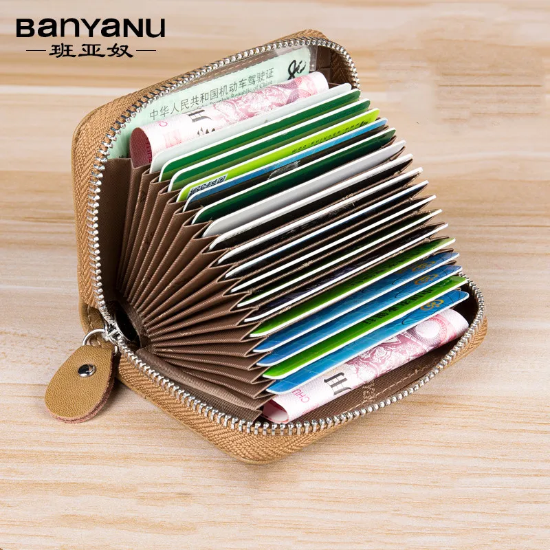 Business Casual RFID Blocking Men Card Pack Genuine Leather Zipper Credit Card Holder Wallet Men Women Card Wallet Coin Purse