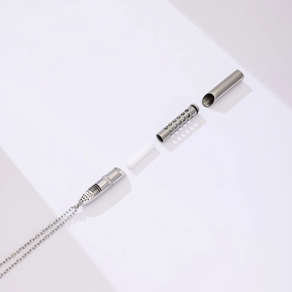 Modische Edelstahl-Duftanhänger Gedenk-Parfümflasche Ätherisches Öl Duftdiffusor-Halskette Schmuck – Detail 12