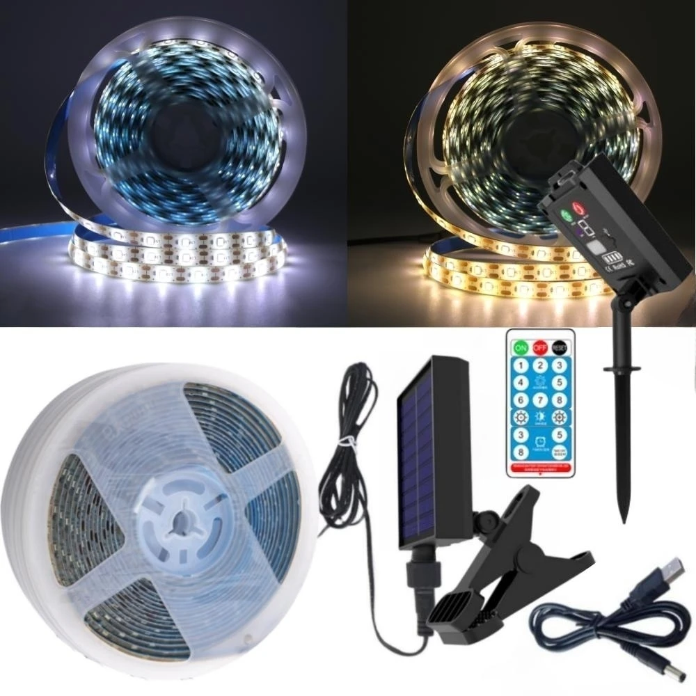 リモコン付きソーラーLEDストリップライト,柔軟で防水,カッター,リボン,5v,60leds,m,ip65,smd2835