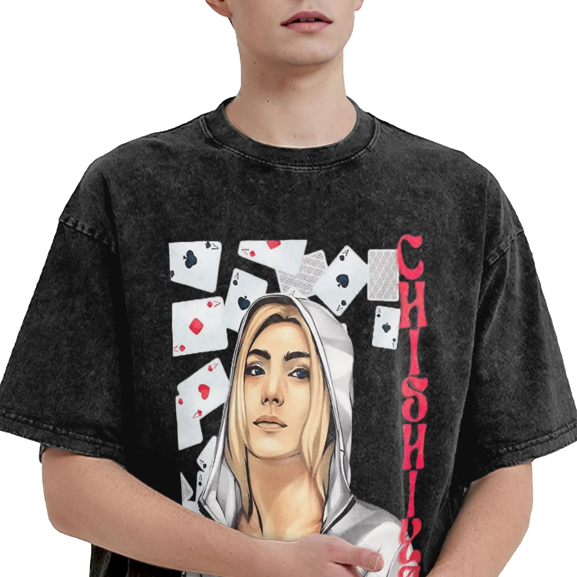 Alice Borderlands Chishiya T-Shirts Men  Vintage Pure Cotton Tee Shirt Round Collar Short Sleeve T Shirts Party Clothes