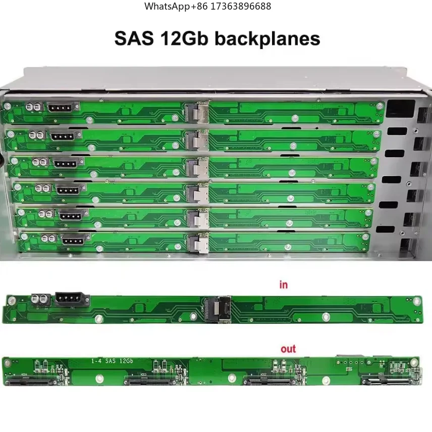 4U Rackmount Server Case 24 Hot-Swappable SATA/SAS Drive Bay MiniSAS/SATA 6Gb/s 12Gb/s Connector Fan Cooling USB Power Supply view 6