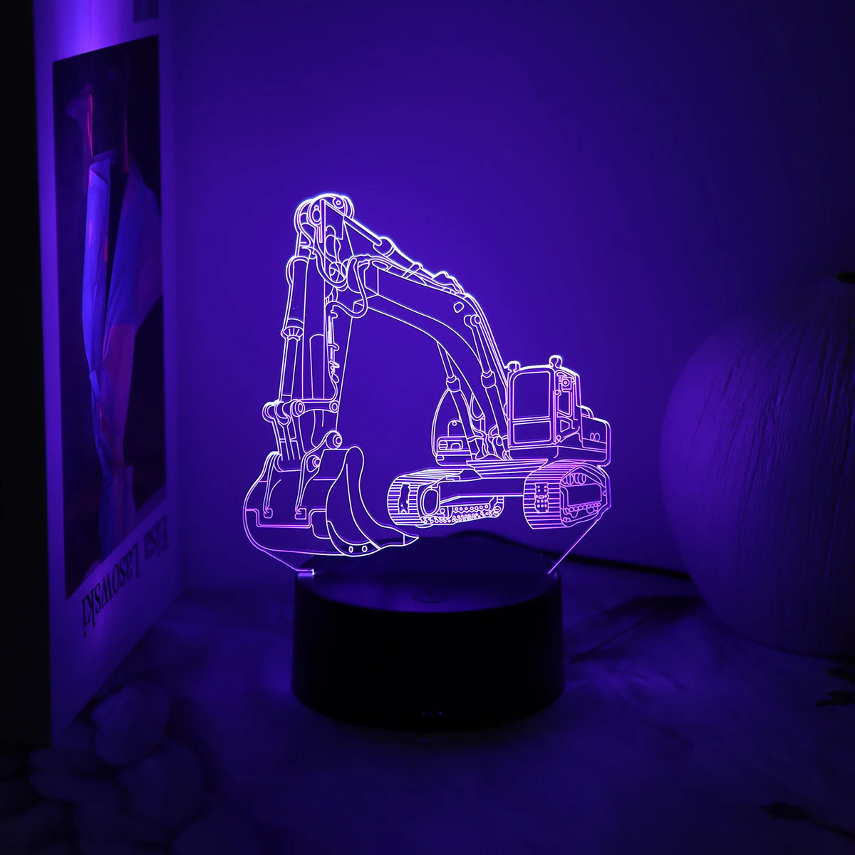 Creative 3D excavator night light with visual gradient and colorful atmosphere, suitable for home decoration