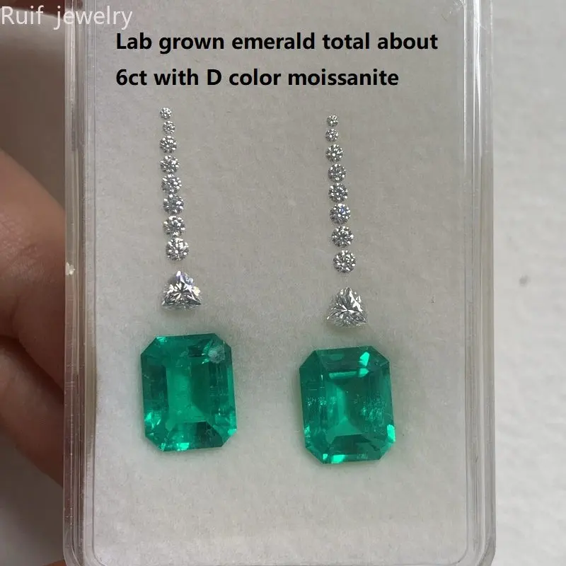 Ruif Original Design Lab Grown Emerald with Moissanite Gemstone Set for Earrings DIY