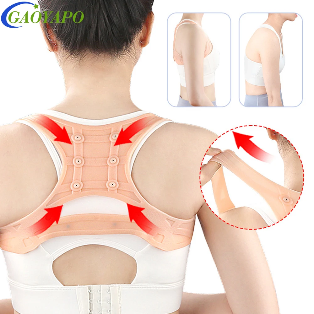 

1PC Silicone Magnetic Posture Corrector - Adjustable Back Brace for Neck/Shoulder Pain Relief & Clavicle Support - Men & Women