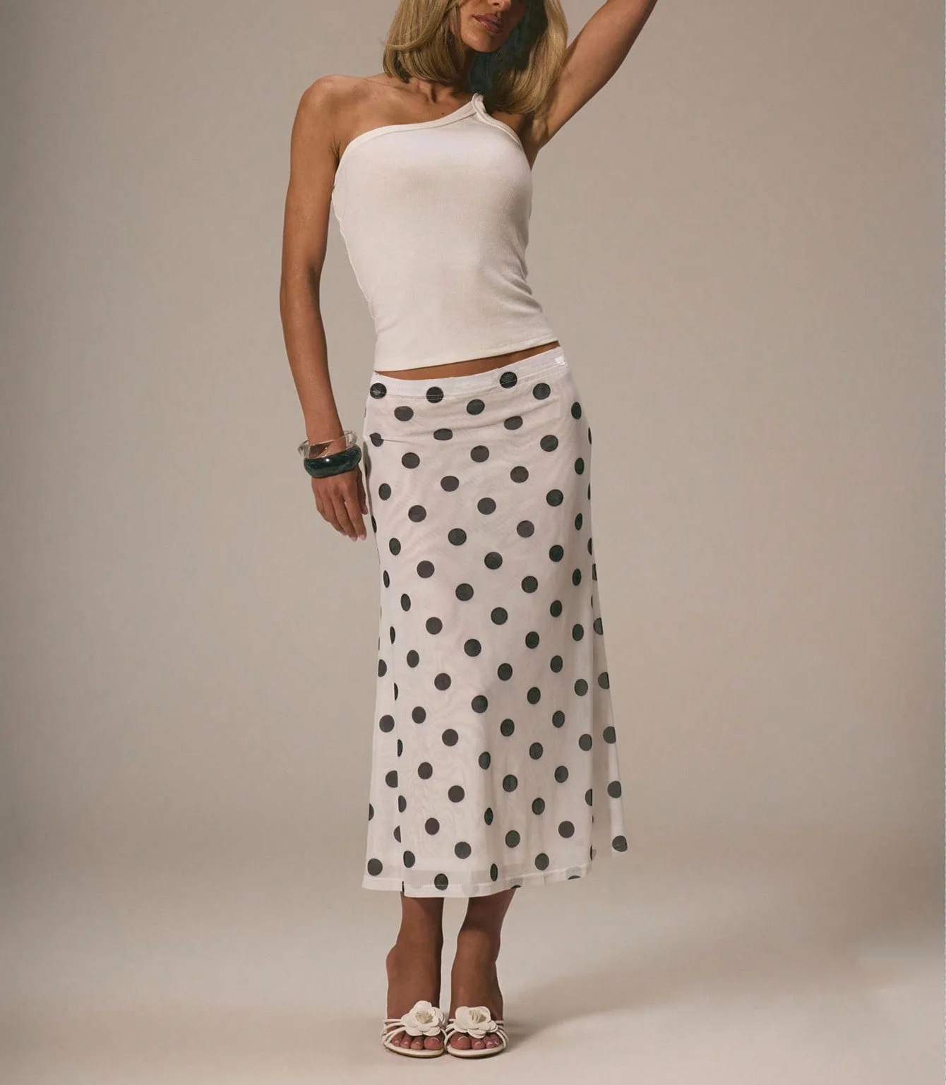 2026 New Women's Polka Dot High Waist A Line Midi Skirt Ruched Elegant Casual Skirt Vintage Summer Skirt
