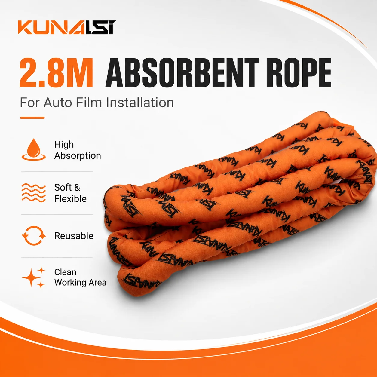 KUNAISI 2.75M Water Absorbing Rope Car Window Tint Tool Absorbent Drying Rope for Auto Rear Windshield Glass Gap Film Install