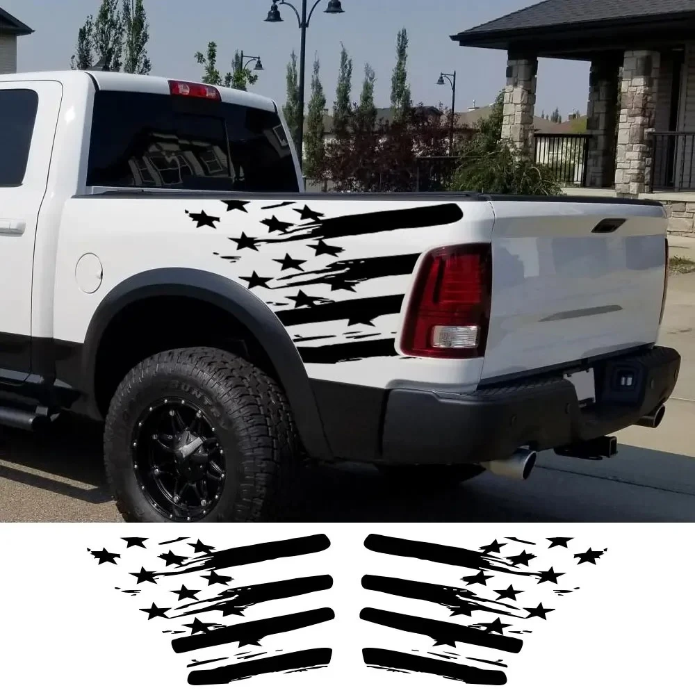 2Pcs Creative American Flag Style Pickup Trunk Side Car Stickers For RAM 1500  F-150 Ranger Hilux D-MAX Silverado Decals Decor
