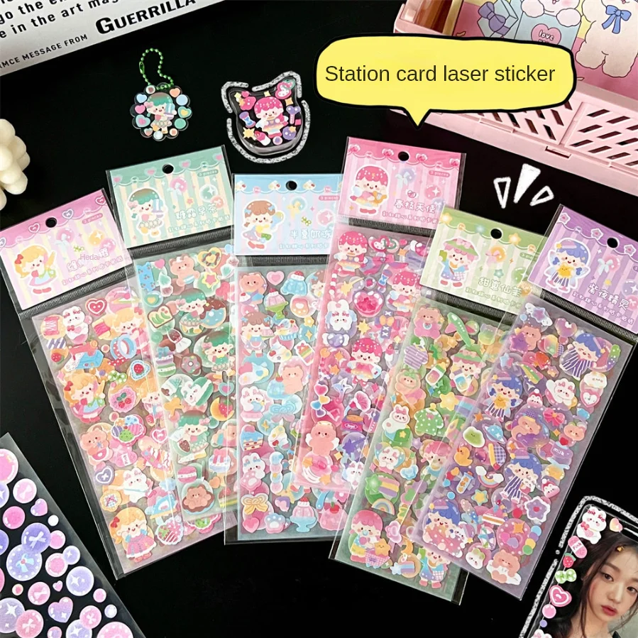 3 PCS Rainbow Sweetheart Series Guka Handheld Tent Stickers for Girls Fresh and Sparkling Guka Bubble Decoration Stickers