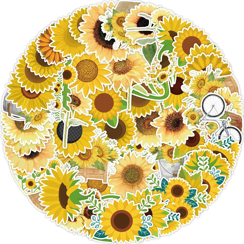 10/30/50 قطعة نبات لطيف عباد الشمس ملصقات الجمالية الكرتون ملصق مضاد للمياه DIY بها بنفسك الغيتار الأمتعة الهاتف الكتابة على الجدران مائي بالجملة