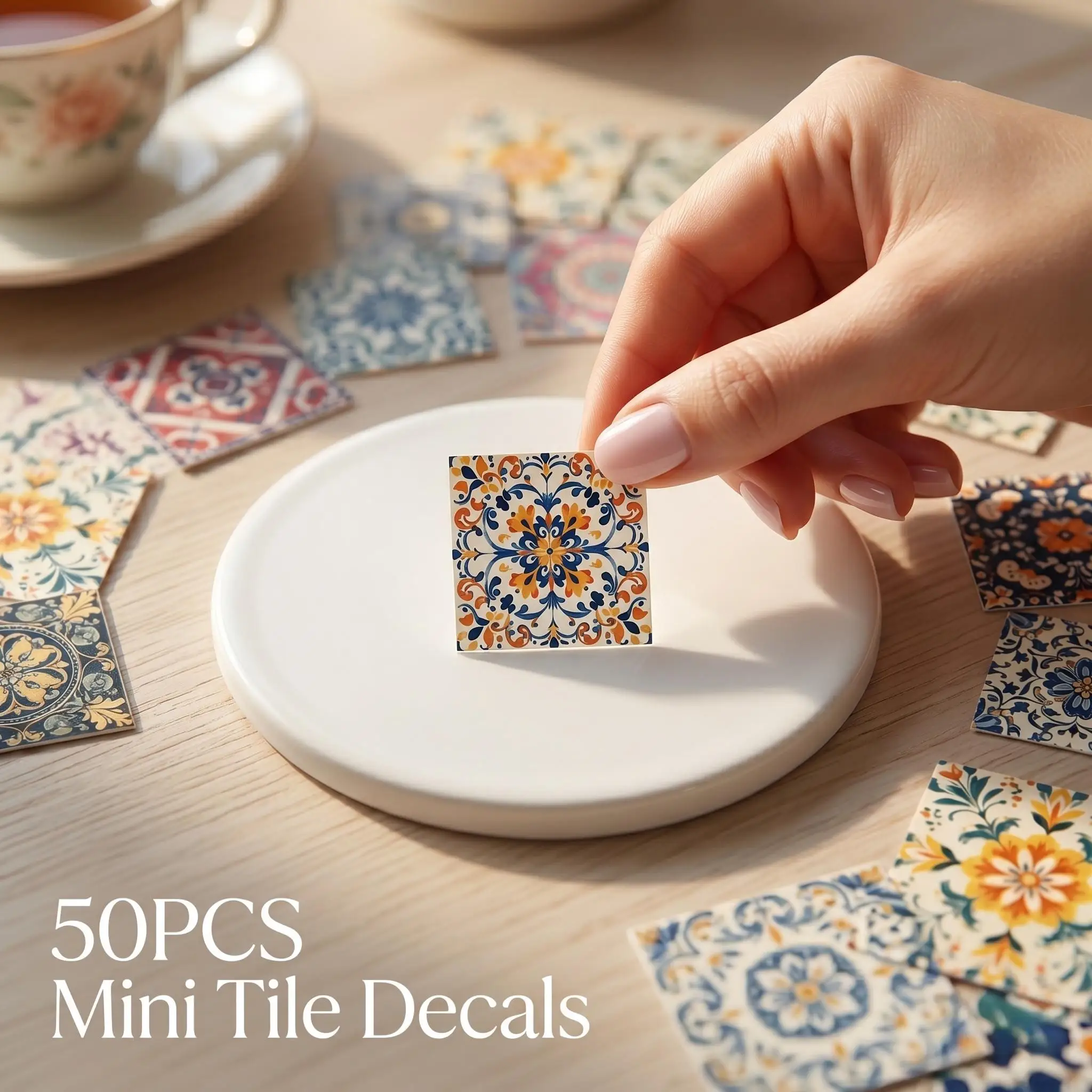50Pcs Vintage Tile Stickers Moroccan Floral Vinyl Decals Waterproof DIY Fridge Laptop Scrapbook Luggage Kitchen Decor