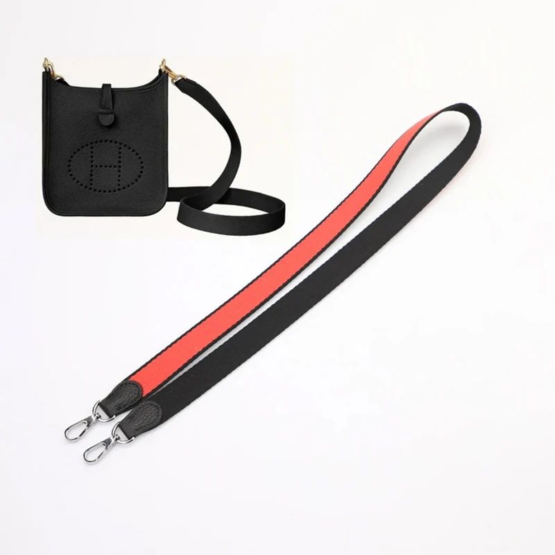 

H​ademade and Customized The 1" Wide Bi-Color Black/Red Canvas and Togo Leather shoulder strap for Evelyne ,Bag accessories