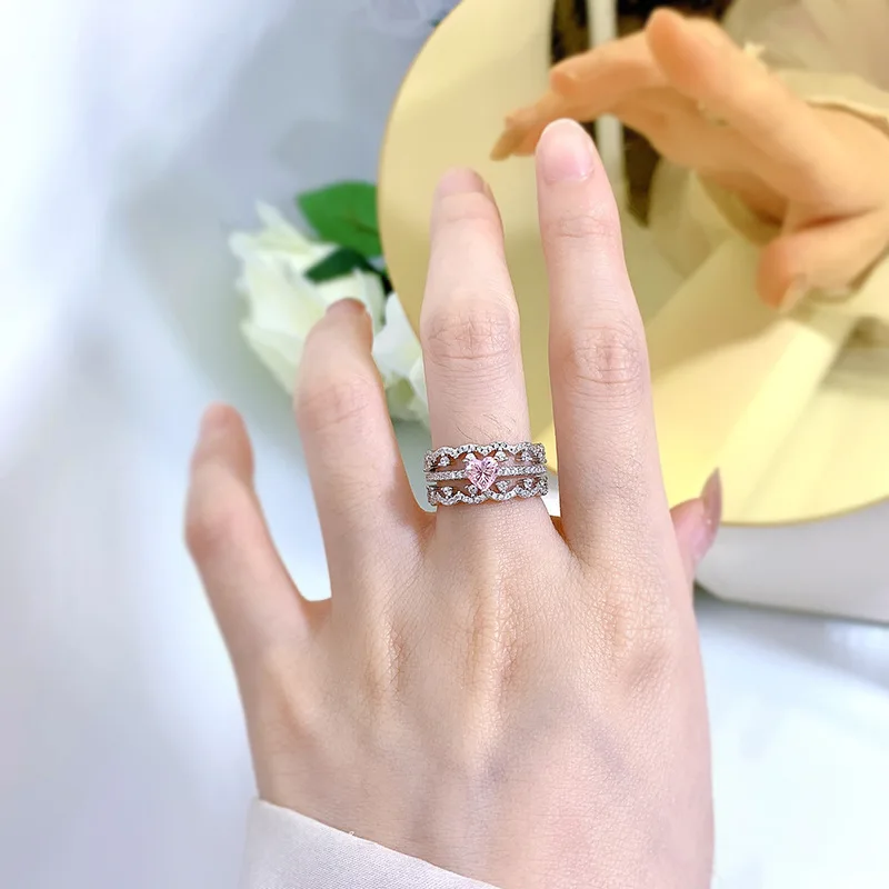 

New S925 Silver Imported High Carbon Diamond Heart shaped 5 * 5 Fashion Love Small Diamond Ring Women's Jewelry Gift