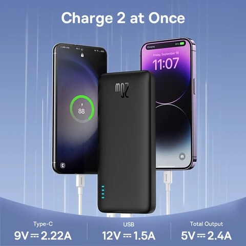 Внешний аккумулятор Baseus Airpower 20W 20000 мАч с быстрой зарядкой для iPhone 17/16/15/14/13/12, Xiaomi