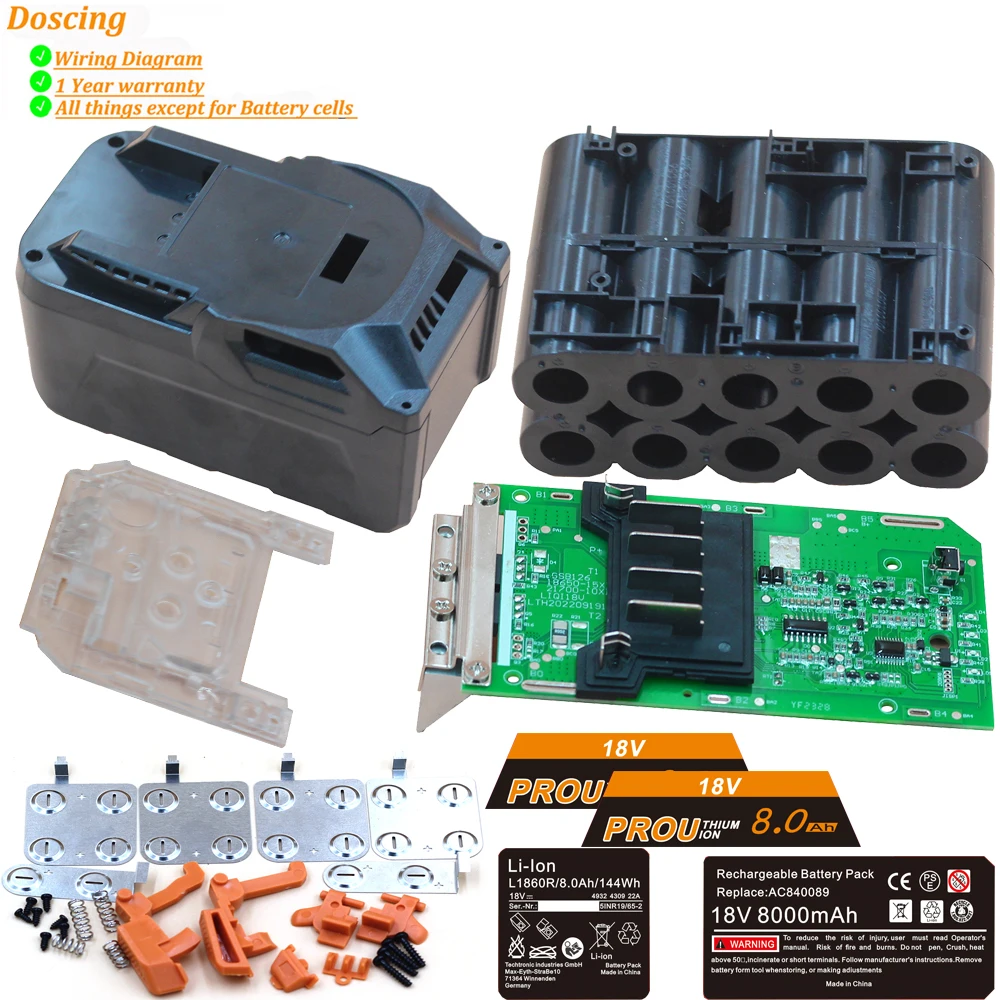 Doscing Battery Case with PCB BMS for RIDGID 18V Power Tools DIY R840083 CS0921 R84008 AC840084 L1830R For AEG 18V Battery