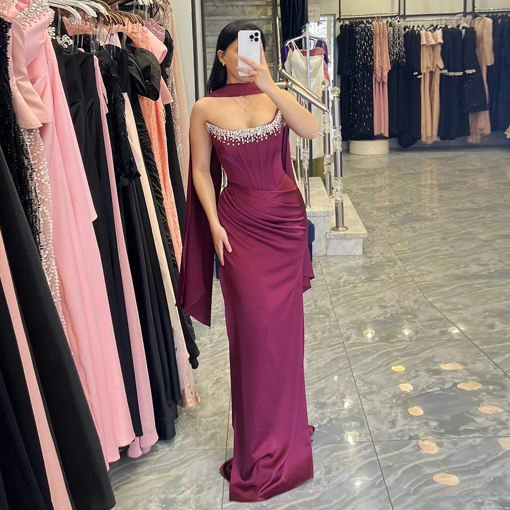 Eightale árabe vestidos de noite colher frisado plissados sereia cetim sexy personalizado vestidos de festa de baile para casamento