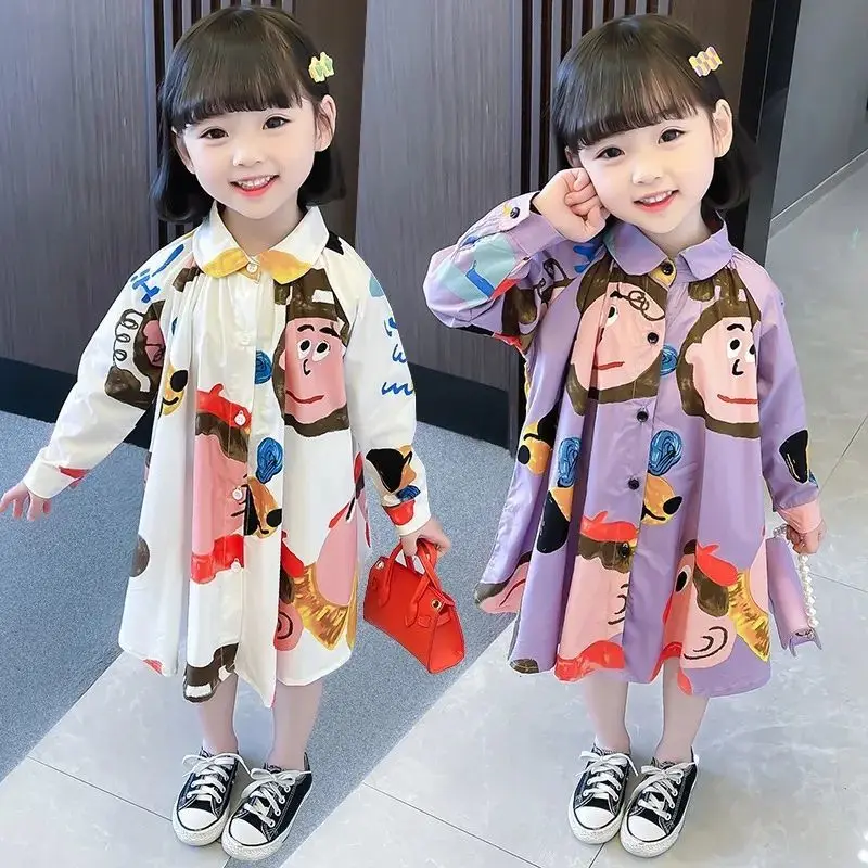 2024 Spring Autumn Girls Cartoon Print Long Sleeve Dress Fashion Design