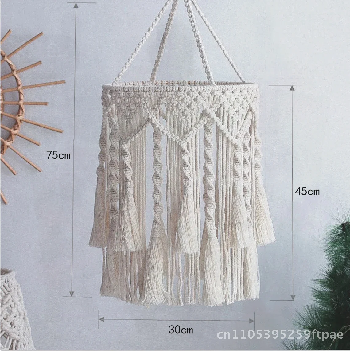

Nordic Style Handwoven Cotton Rope Woven Lampshade Wall Hanging Decoration Rectangular Pendant Light for Room Study Balcony