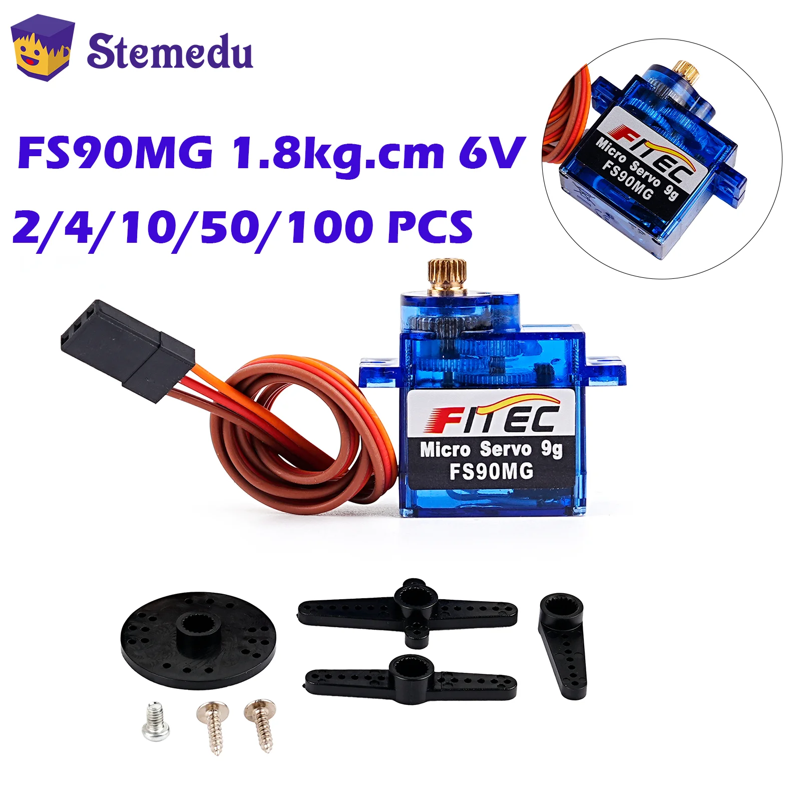 2/4/10/50/100 PCS Feetech Micro Servo FS90MG 1.8kg/cm Torque 6V Metal Gear Analog 9g Mini Servo Motor for RC Airplane Servos
