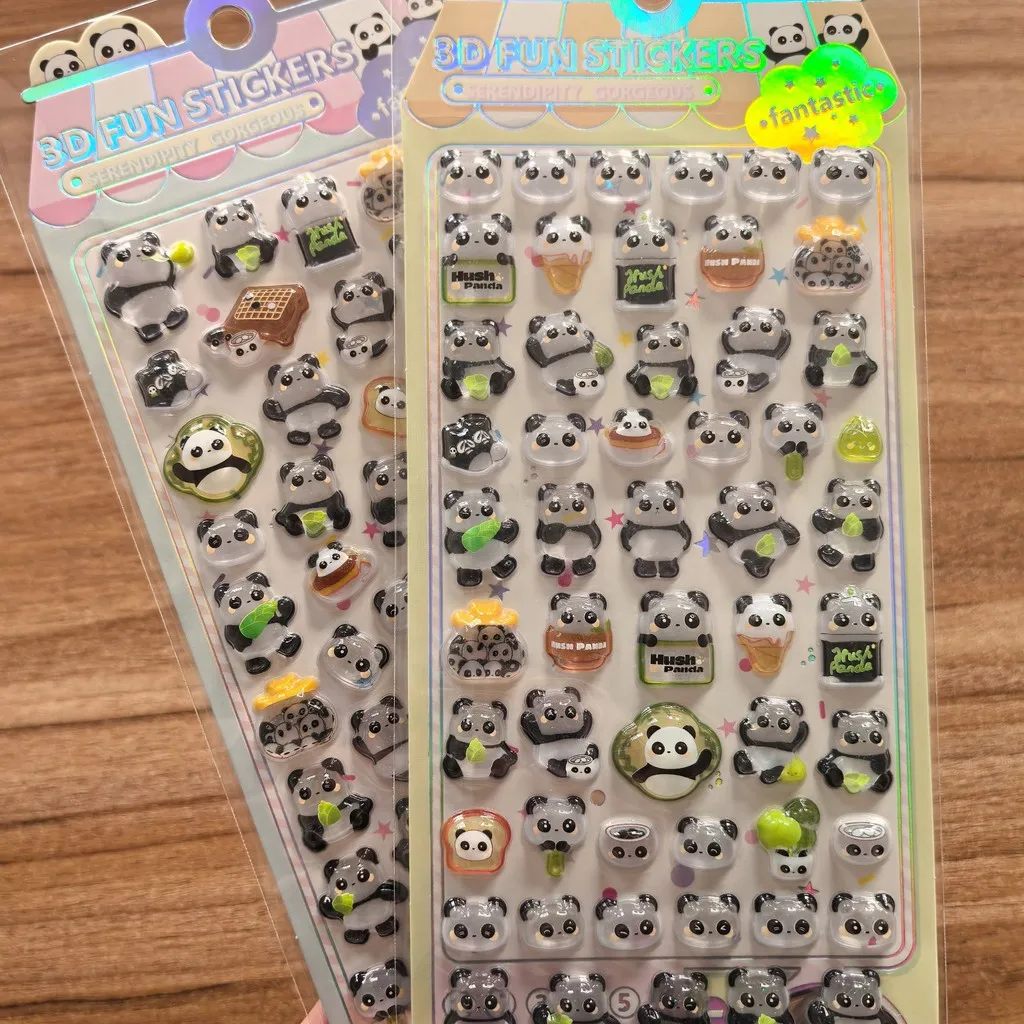 2 Pcs 3D Panda Fun Stickers Set - Cute Transparent Decor Decals for Journals & Phone Cases RecordingYourLife Store