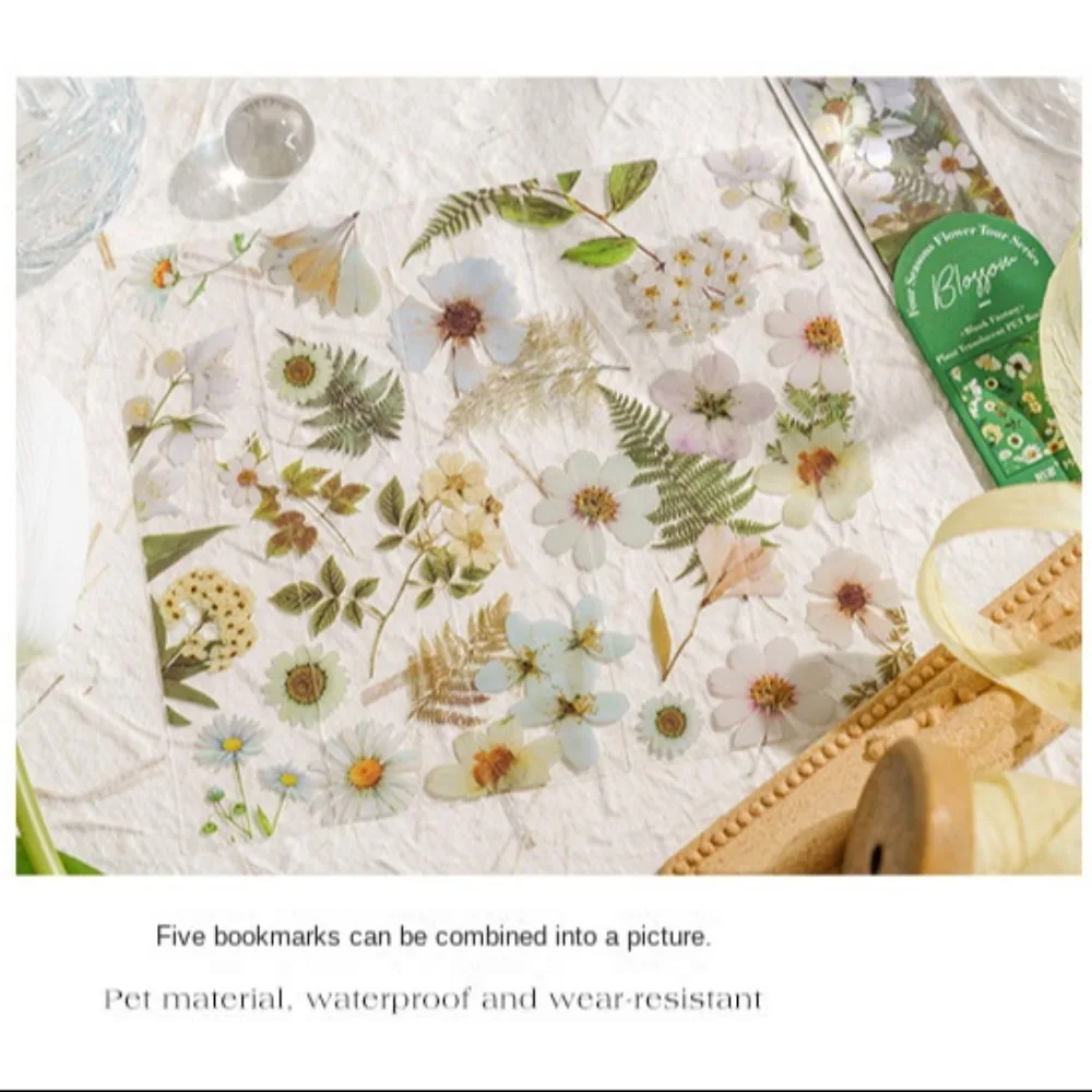 5pcs PVC Flower Travel Series Bookmark Translucent Four Seasons Reading Book Mark Stationery Natural Plant Bookmark