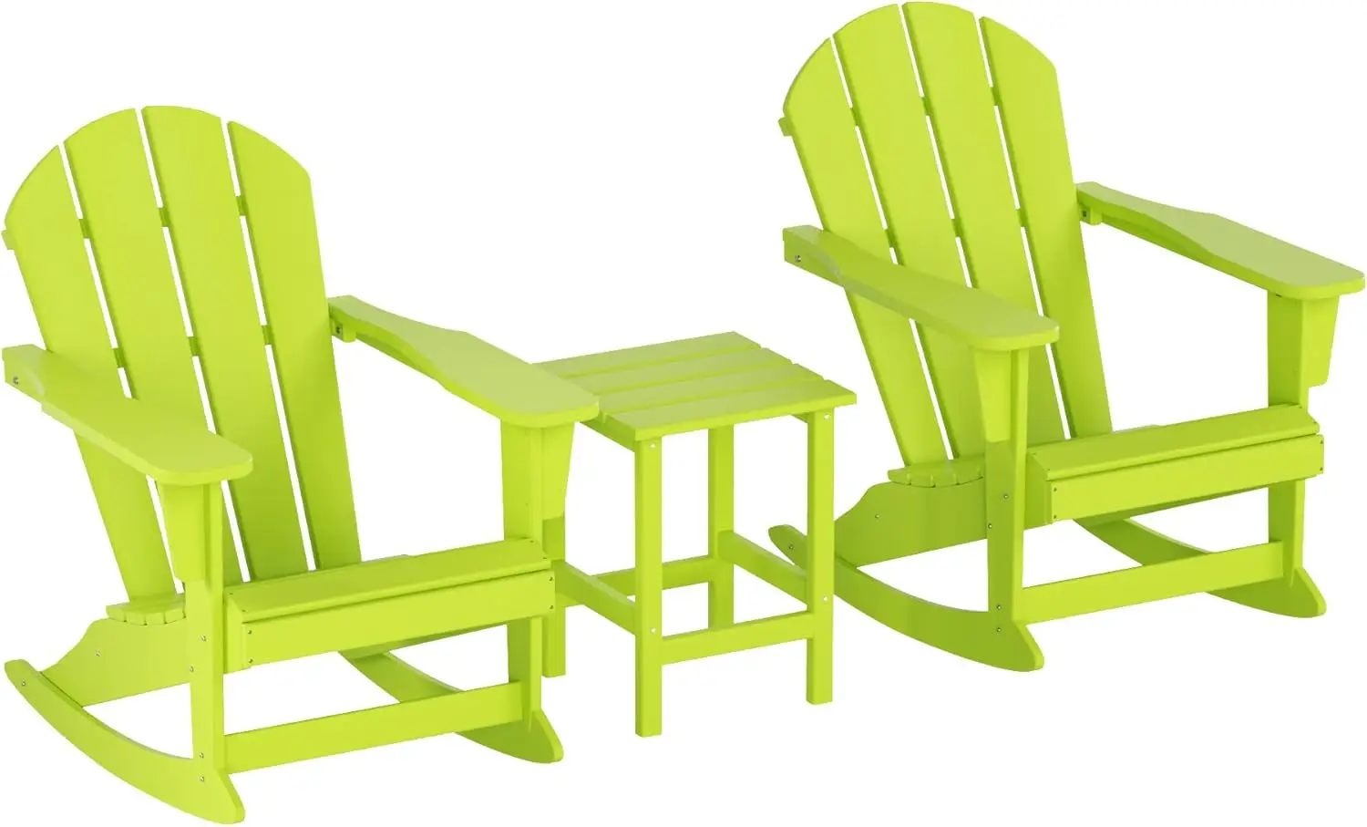 

Комплект из 3 предметов: уличное кресло-качалка Adirondack из HDPE-пластика Laguna с приставным столиком, цвет лайм