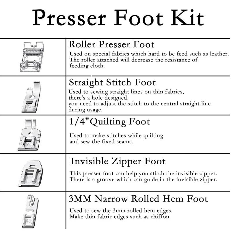 프레서 풋 키트 세트 재봉용 프레서 싱거 브라더 자노메 가정용 재봉틀 부품 액세서리용