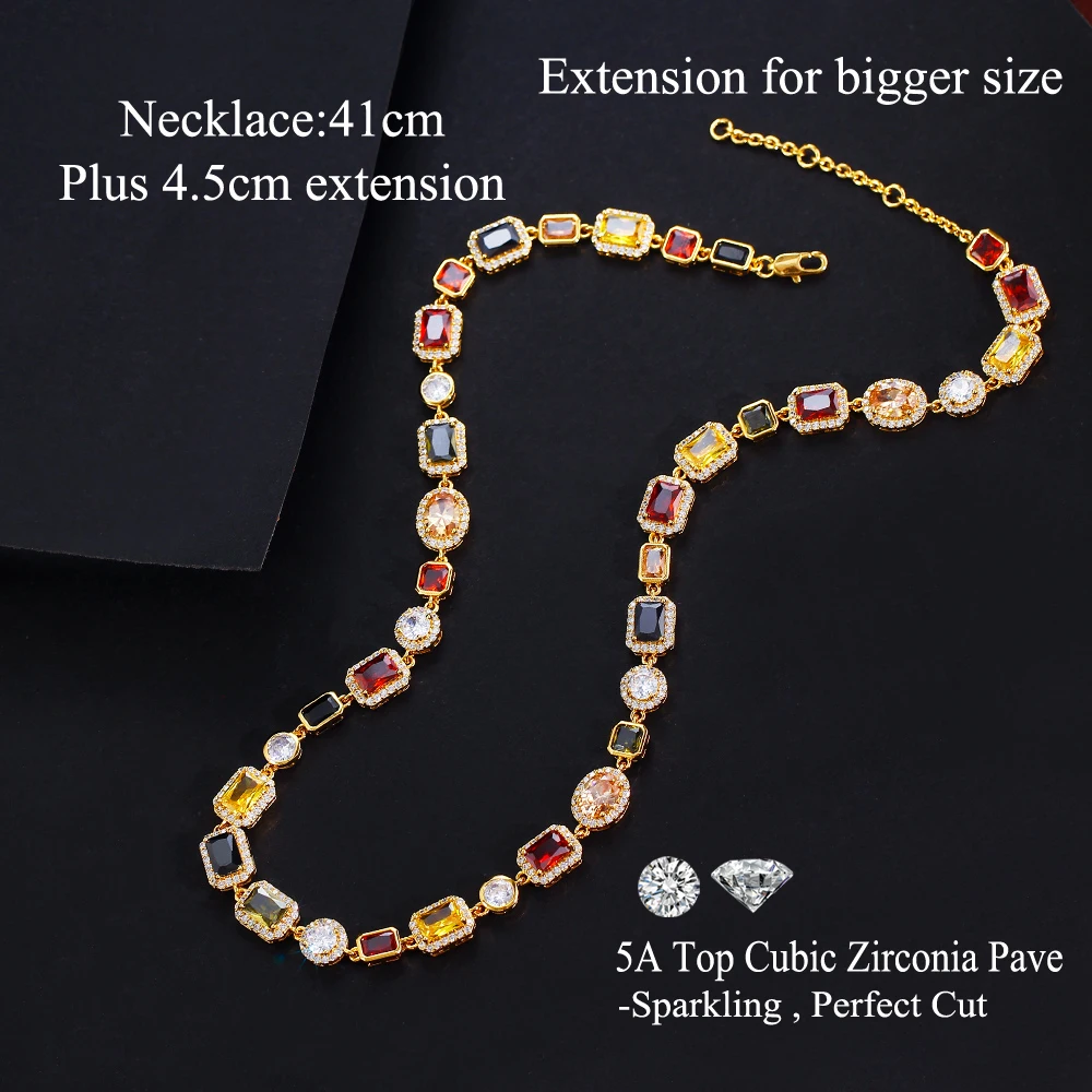 CWWZircons Vibrant Multi Color Cubic Zirconia Irregular Chain Necklace for Women Daily Party Engagement Jewelry Accessory DZ0097