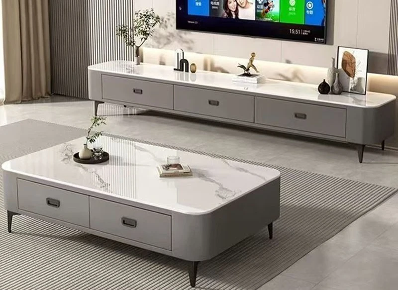 خزانة تلفزيون من الخشب الصلب، مجموعة طاولة القهوة المنزلية لغرفة المعيشة