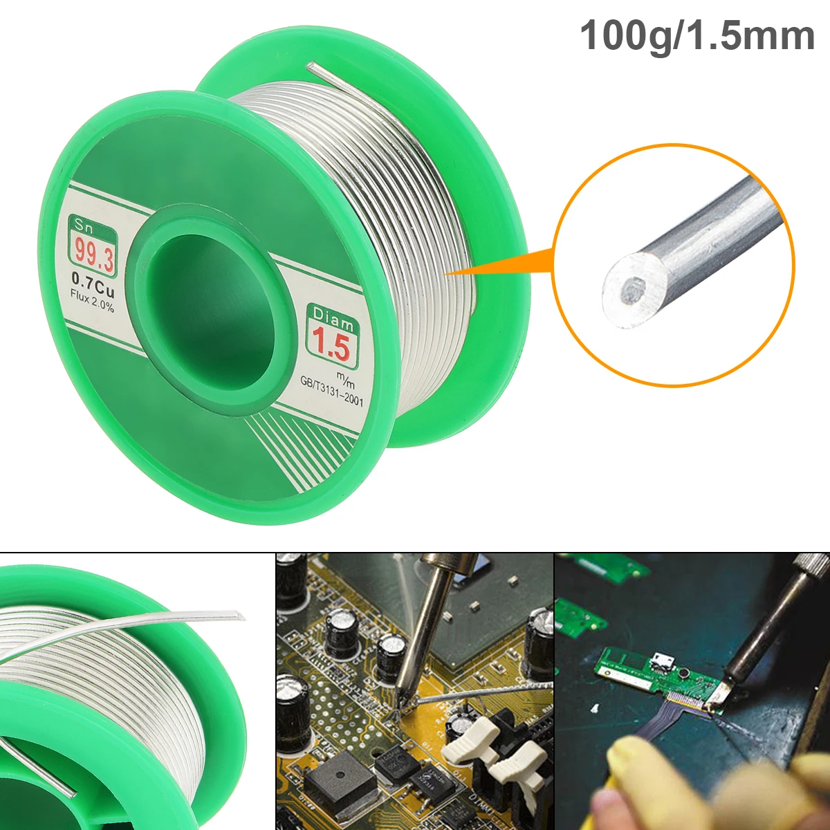 

Welding Wires 100g 1.2mm 1.5mm Sn99.3 Cu0.7 Rosin Core Solder Wire with Flux and Low Melting Point Electric Soldering Iron