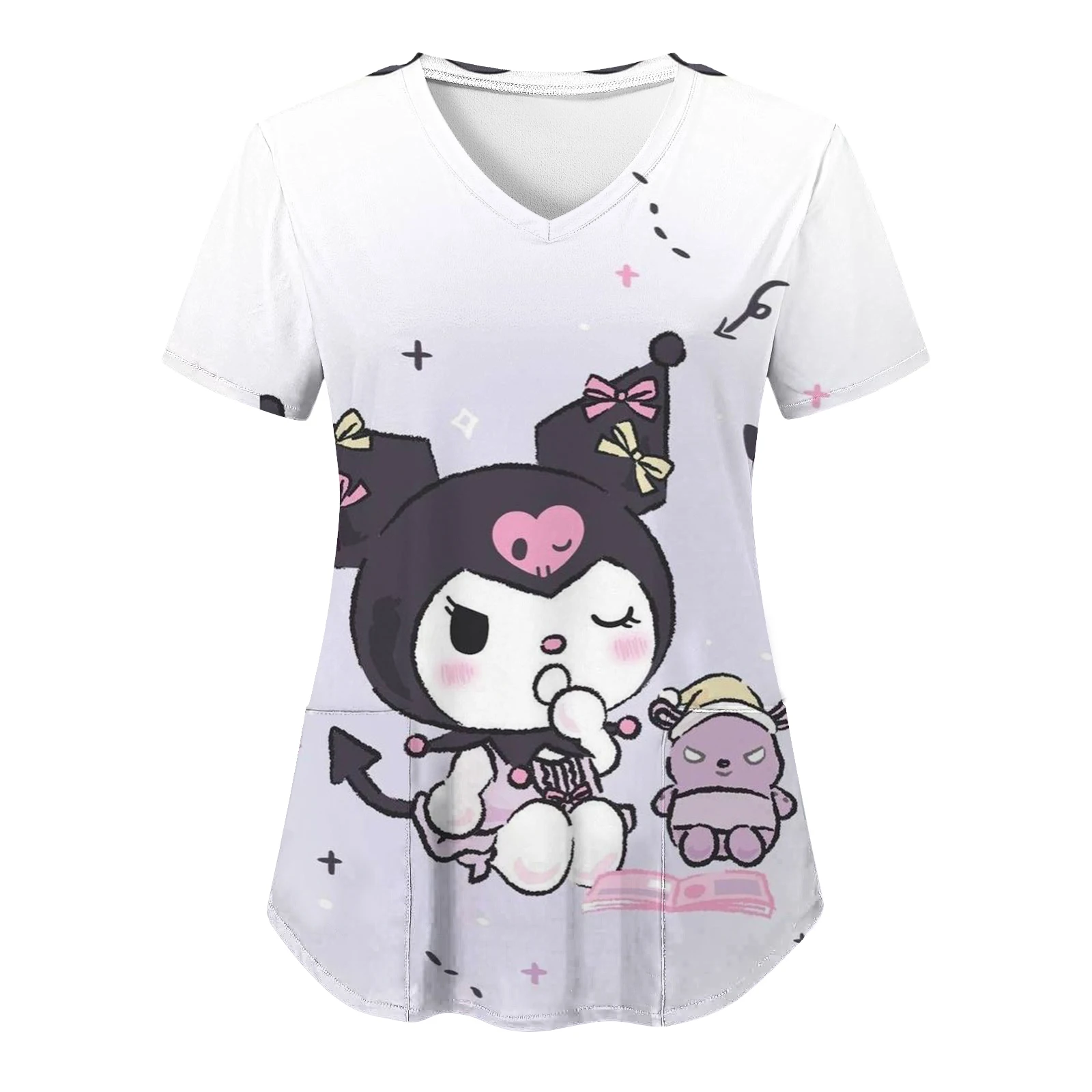 Sanrio Hello Kitty Kuromi Hospital 3D Print T-shirt Top Y2k New Tops Woman 2024 Nurse Uniform Women T-shirts Pocket Cartoon Y2k