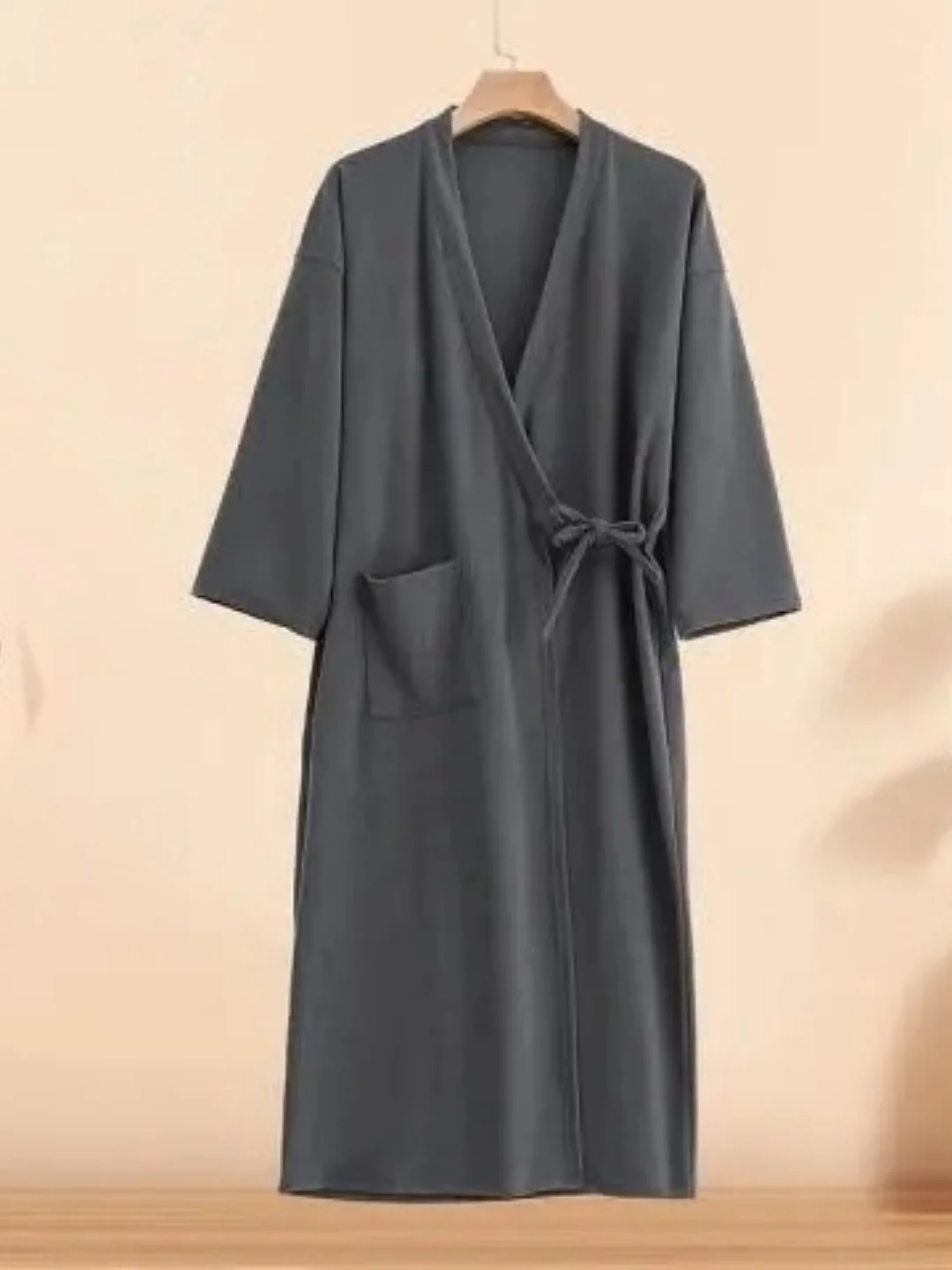 plus Size Loose Long Sleeve V-Neck Home Clothes Sleepwear Belt Design Color Japanese Style for Plump Women 300 Pounds 3