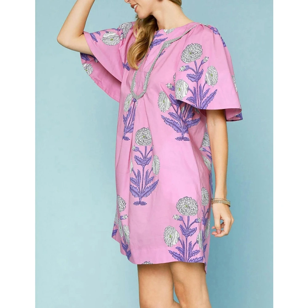 Mulheres verão bohomian beachwear estética floral impressão curta alargamento batwing manga com decote em v solto ajuste curto mini vestido