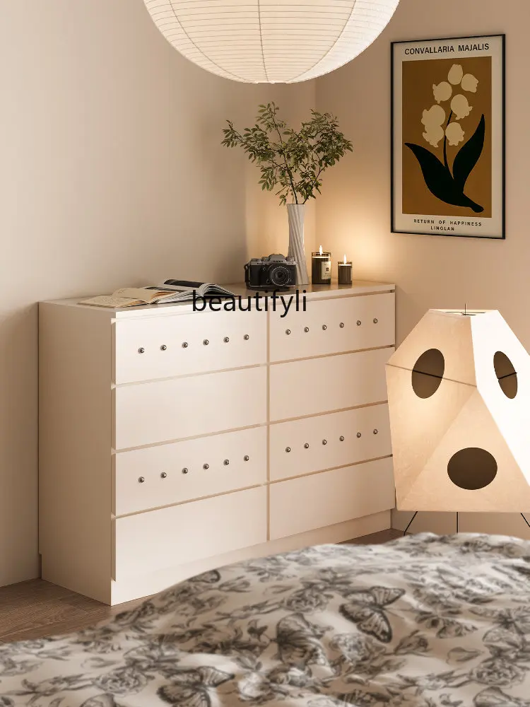 yj Simple Design Multi-Specification Chest of Drawers Sideboard Solid Wood Multi-Color Rivet Storage Cabinet Bedside Table