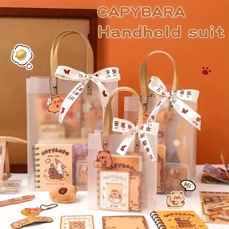 Juego de regalo de papelería con temática de capibara, bonito kit de regalo abundante para el regreso a la escuela, estuche para lápices, papelería de estudio para estudiantes